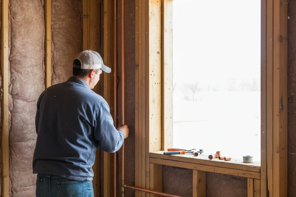 Licensed plumber running new copper supply lines in a Austerlitz home